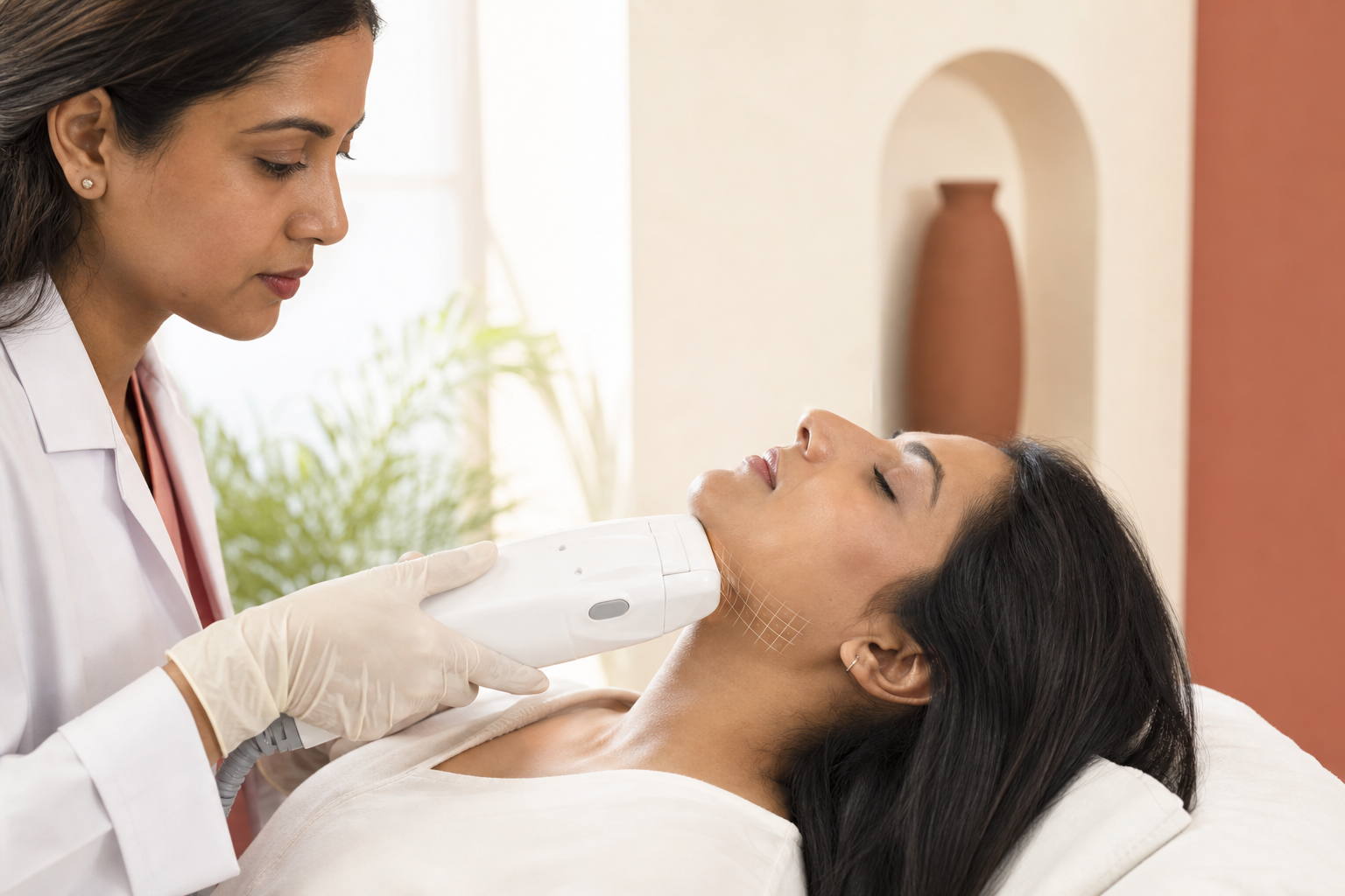 Energy-based facial contouring treatment in clinic