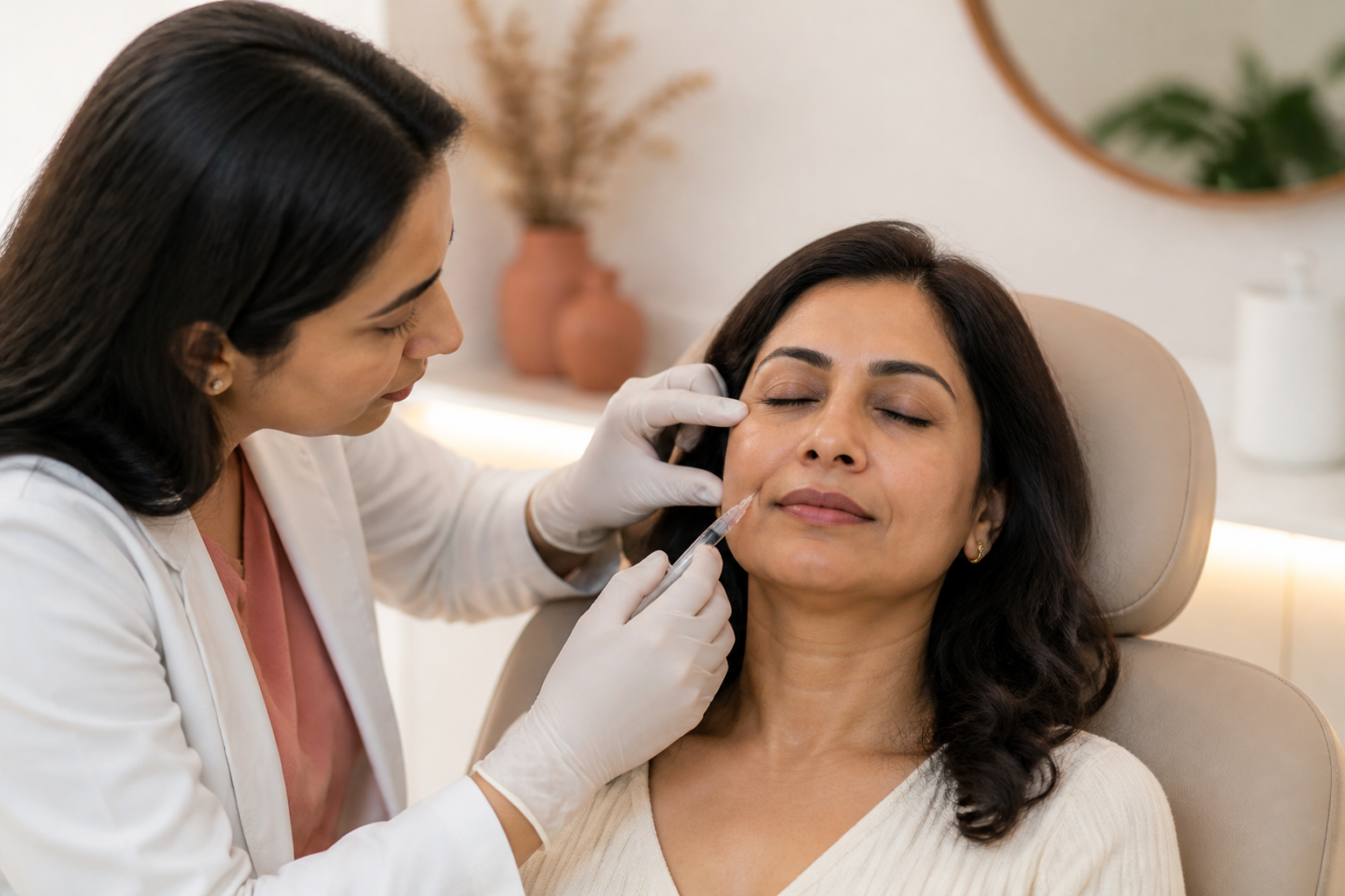 Doctor reviewing facial balance and treatment goals with a patient