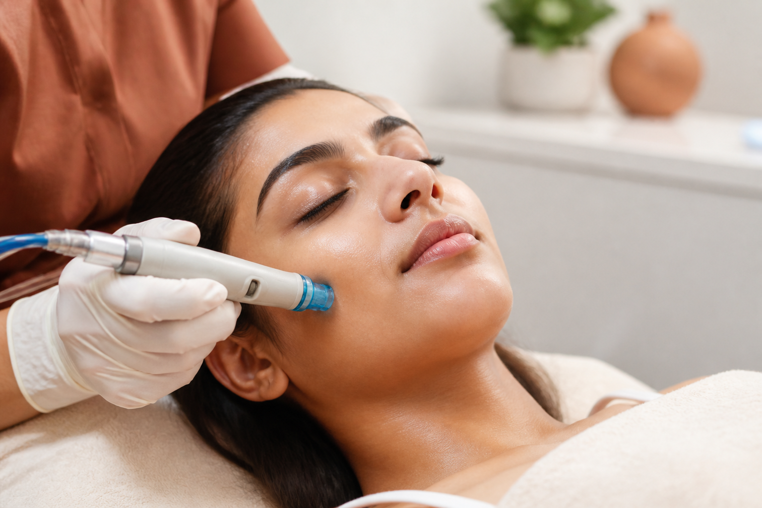 Patient receiving a doctor-guided facial treatment