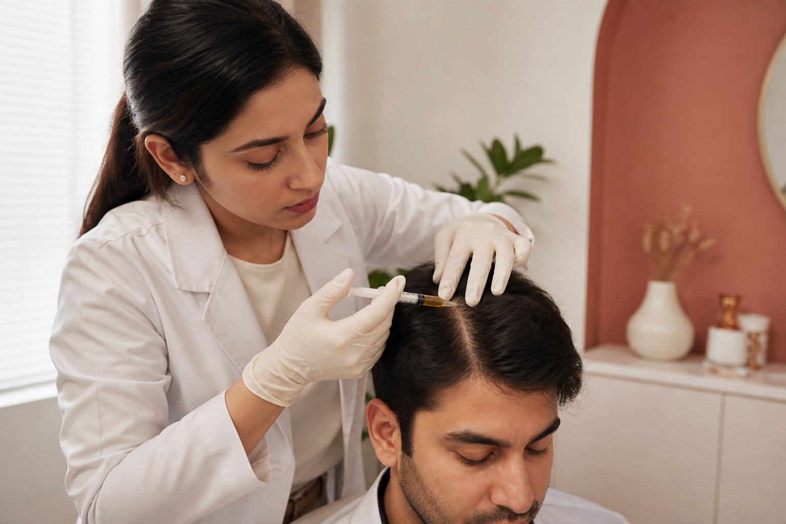 Doctor providing a clinical hair and scalp treatment