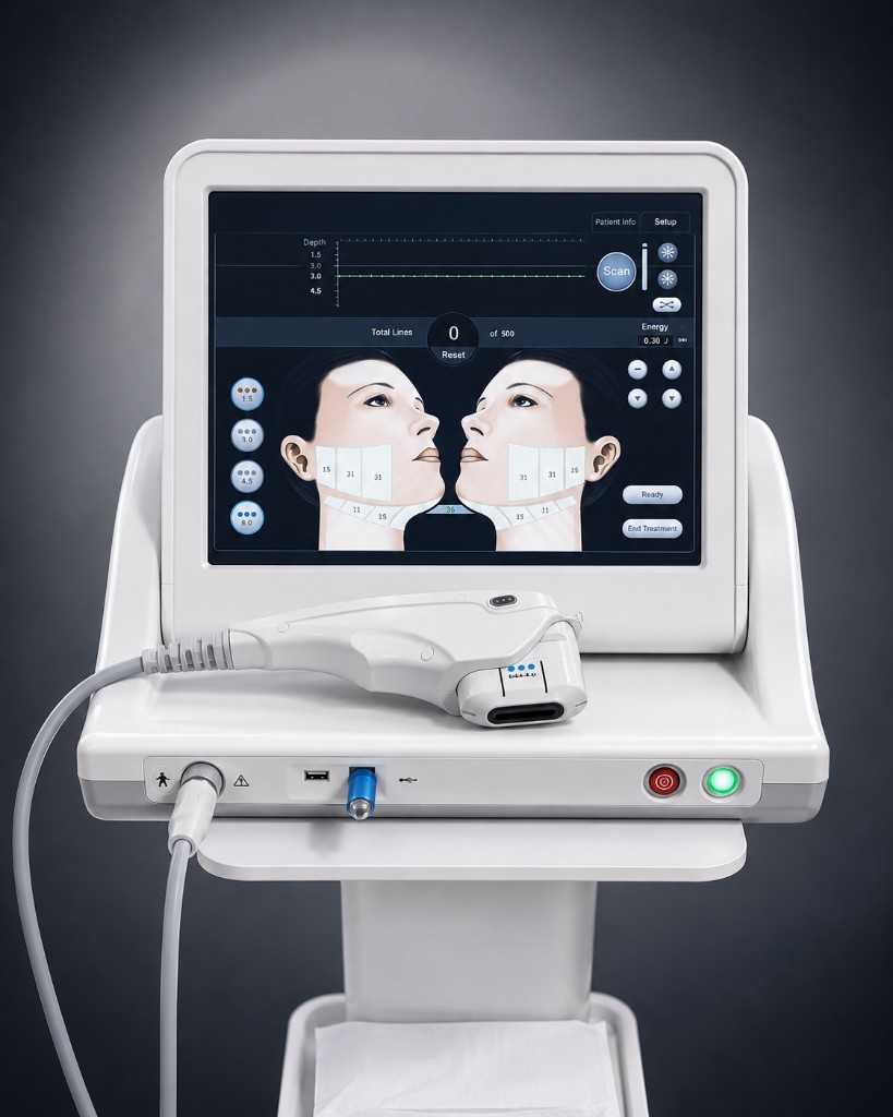 Ultrasound lifting console with facial mapping interface